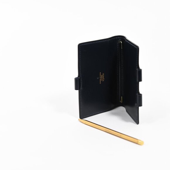 Hermès Vintage Mini Agenda Cover w/ Pencil Dark Navy Leather France 60s–70s - Picture 8 of 8